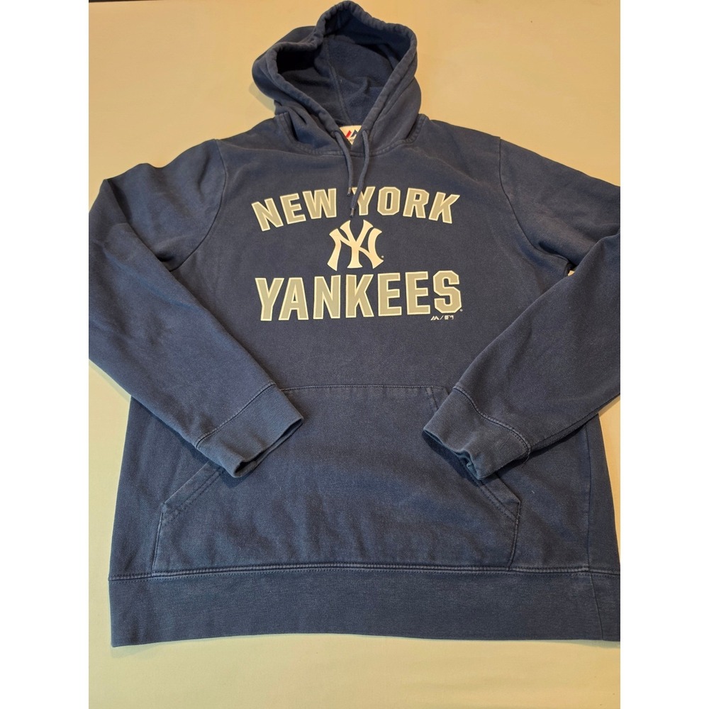 Majestic New York Yankees Hoodie Mens Medium Navy Blue MLB Pullover Sweatshirt - Picture 1 of 8